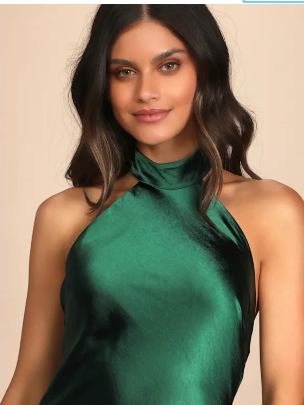 Lulu's Love in Your Life Emerald Green Satin Halter Maxi Dress Medium - Picture 4 of 8